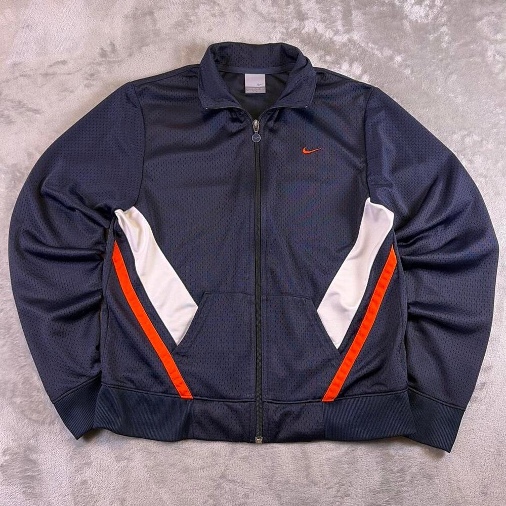 Vintage Y2K Nike Mesh Track Jacket Navy Orange Full Zip Athletic Kids XL